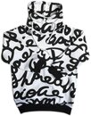 Pullover mit fliessender Schrift in weiß-schwarz